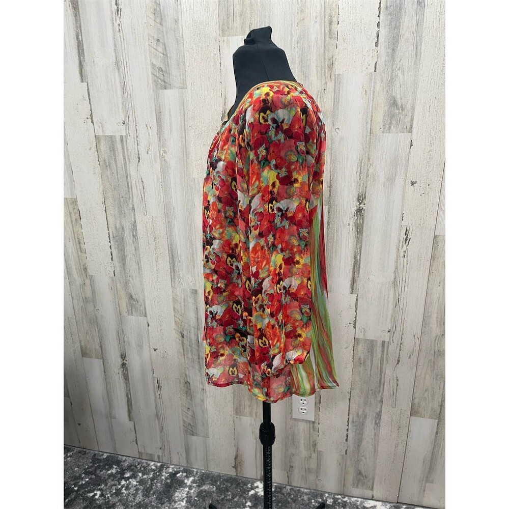 Figueroa & Flower Sheer Tunic Blouse Womens Sz M Multicolor Floral Sheer Button - Picture 2 of 9